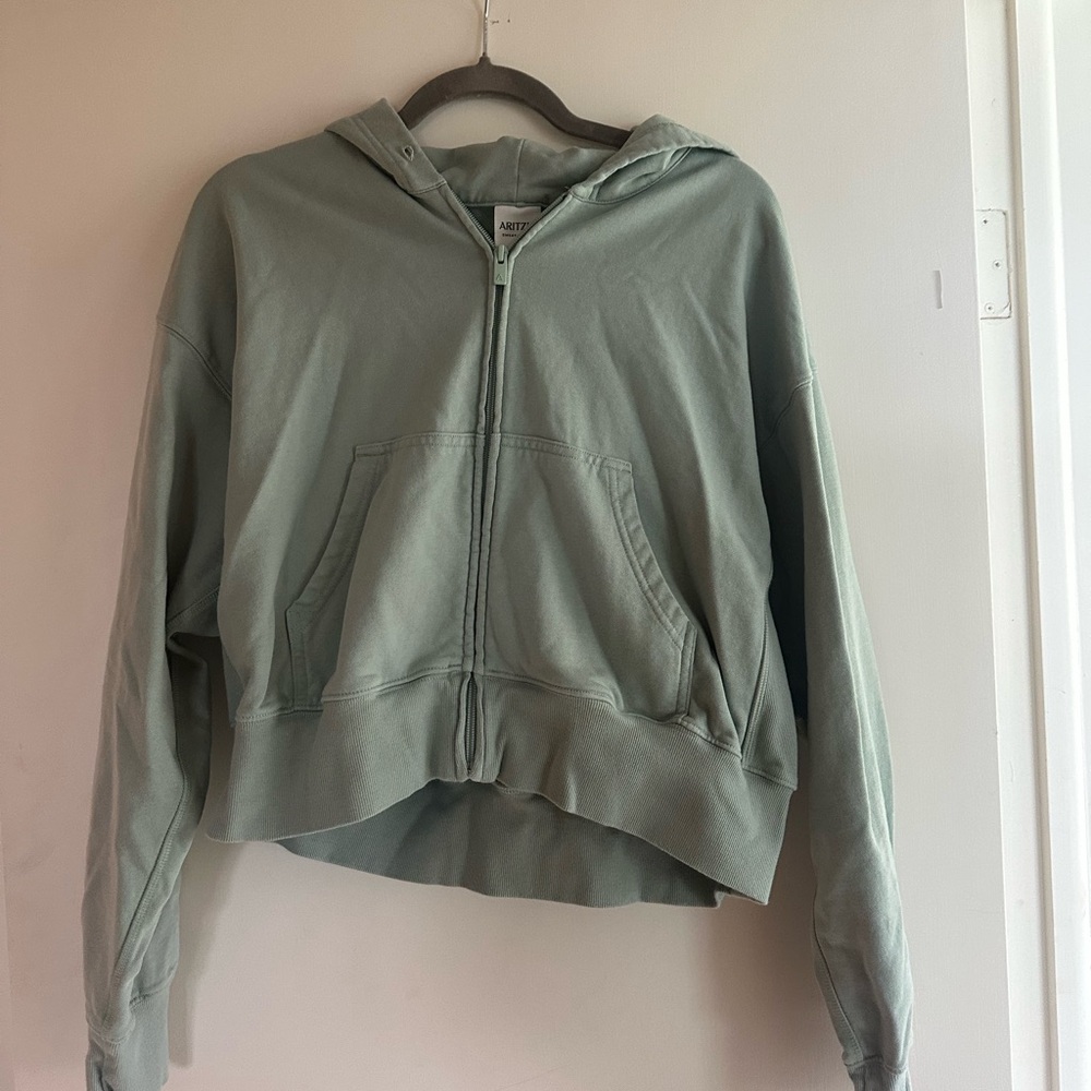 Green crop zip up Aritzia